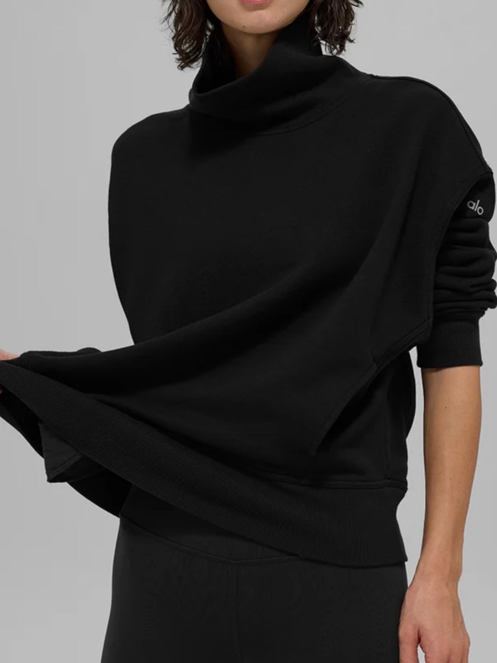 Alo Yoga Hazy Mock Neck Black Pullover Sweater Oversized - Size Large